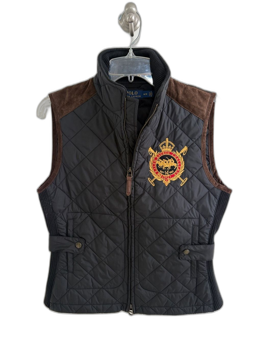 NWOT Ralph Lauren Polo Equestrian Quilted leather Suede Trim Vest S